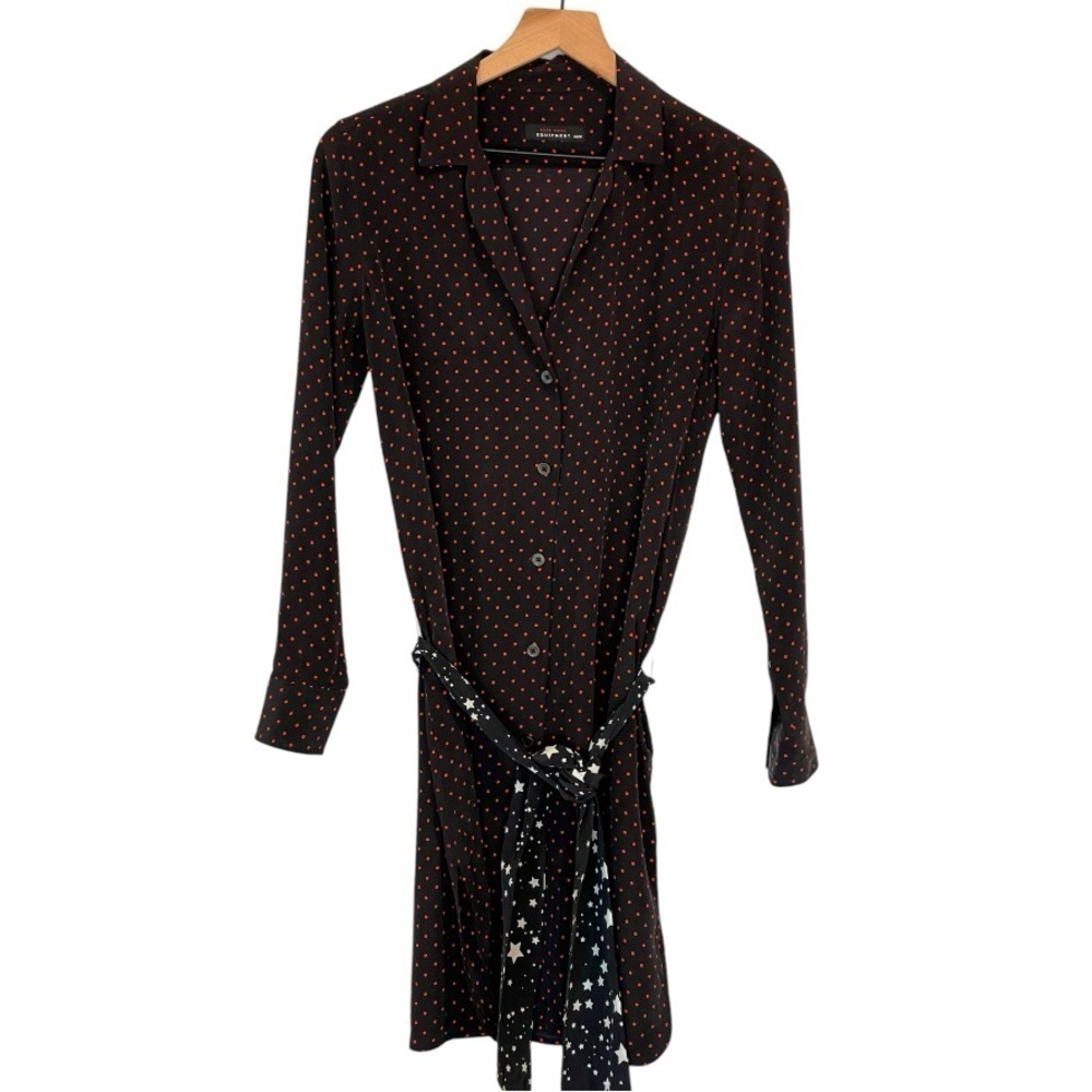 Equipment Kate Moss 100% Silk Shirt Dress, Black With Red Polka Dots, Size XS - Picture 3 of 16